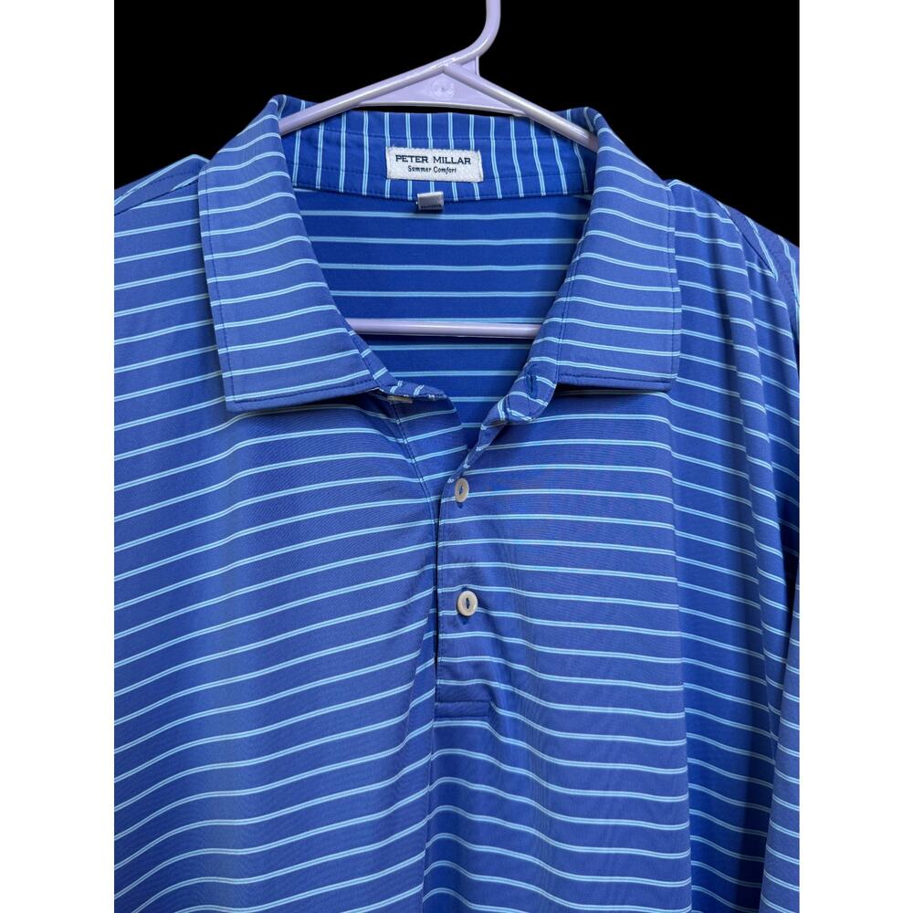 Peter Millar Summer Comfort Blue Striped Stretch Mens Polo Golf Shirt Sz: XL E7